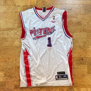 Reebok White and Red Chauncey Billups Pistons Retro Jersey